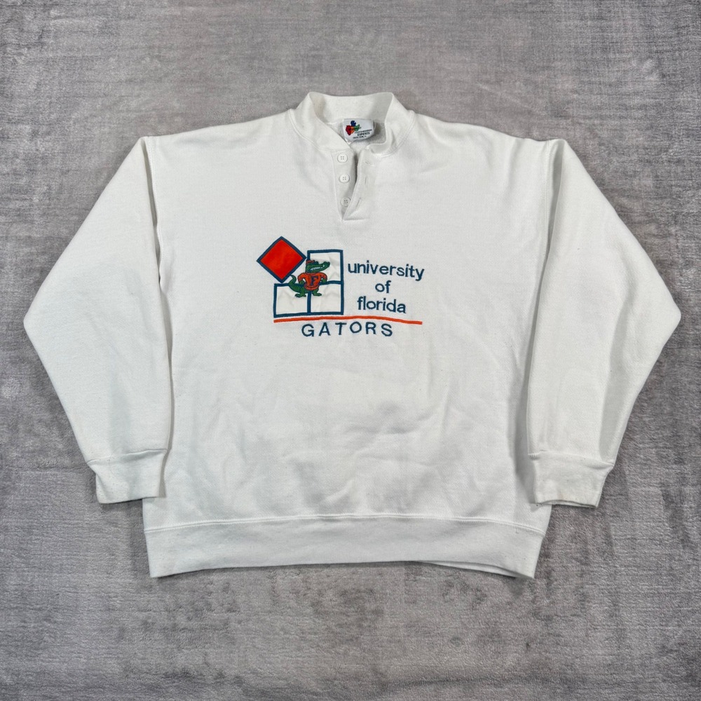 Vintage Florida Gators Sweatshirt Mens Large White Henley 90s Embroidered NCAA